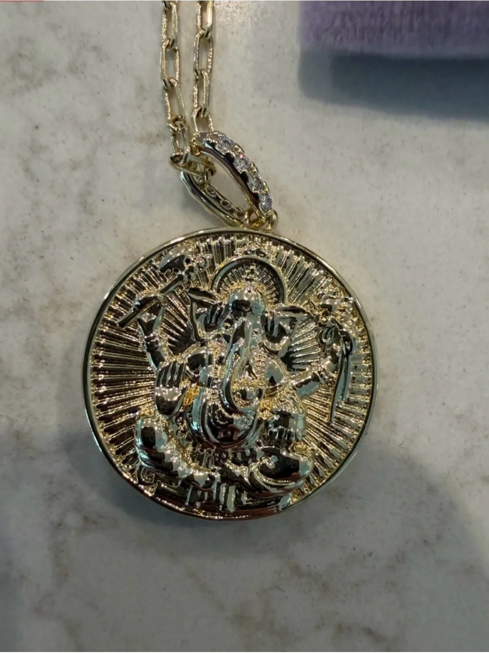 Melinda Maria Gold-Tone Coin Pendant Necklace with Lavender Pouch NEW